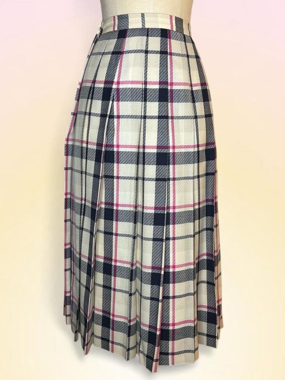 Vintage Jaeger Preppy Pink and Black Pleated Midi Skirt